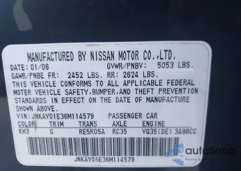 2006 Infiniti M35 Sport z USA, uszkodzony, nr VIN JNKAY01E36M114579